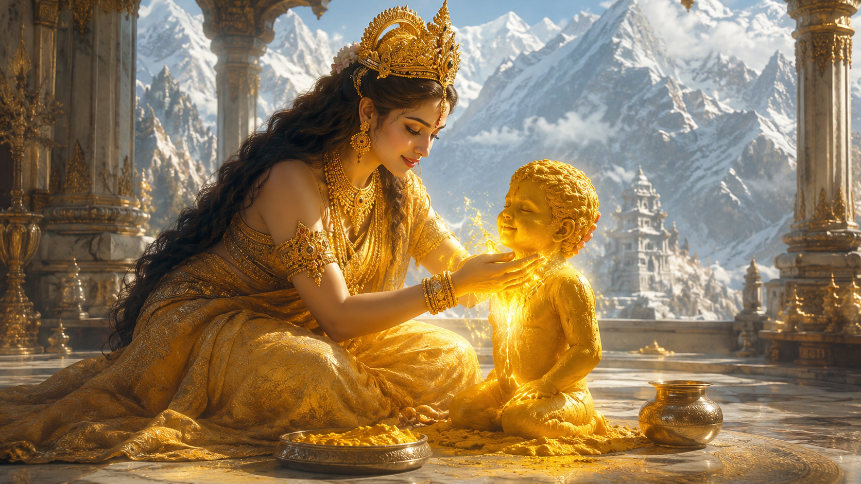 Goddess Parvati creating young Lord Ganesha birth photo for Ganesh Chaturthi