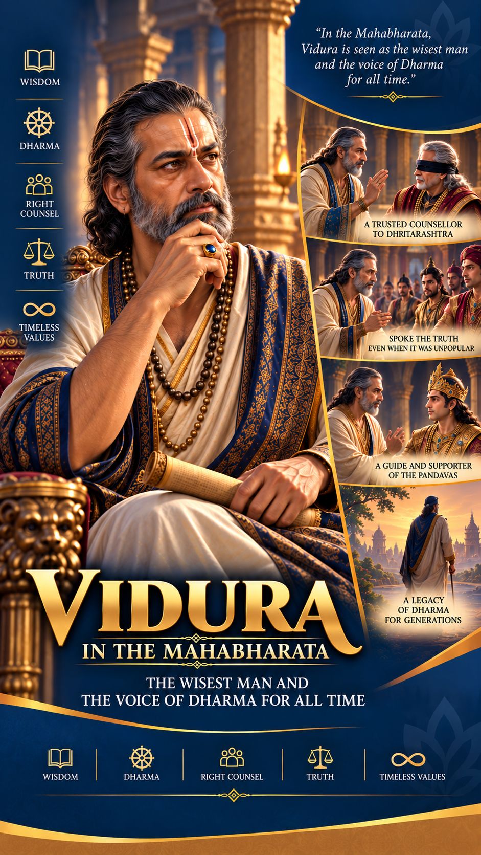 In the Mahabharata, Vidura is seen as the wisest man and the voice of Dharma for all time