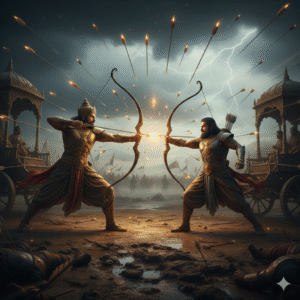 Arjuna defeating Karna in Kurukshetra war Mahabharata