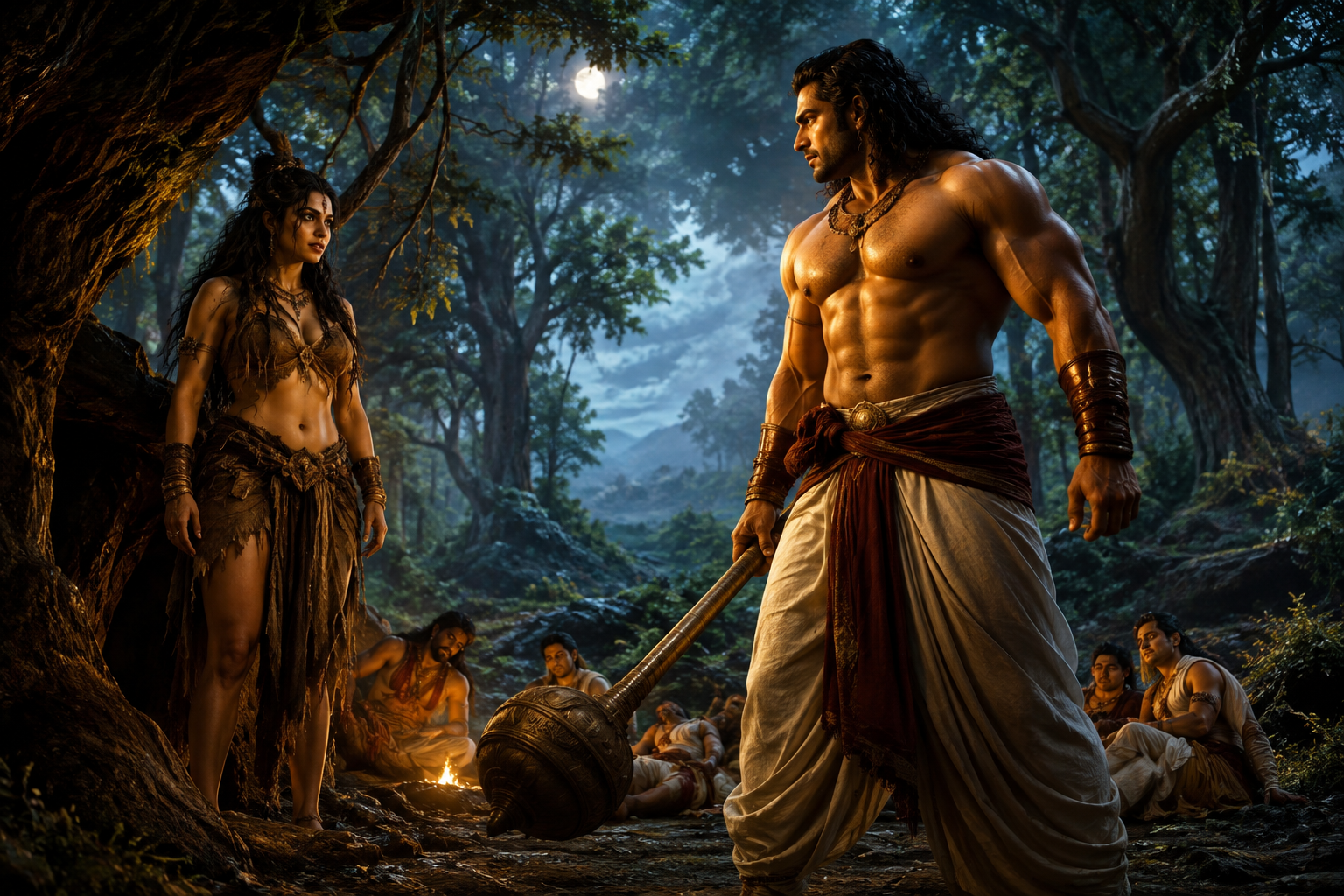 First meeting of Bhima and Hidimbi in the forest