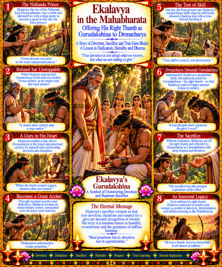 Dronacharya in the Mahabharata : Ekalavya cutting off his right thumb as Gurudakshina to Dronacharya