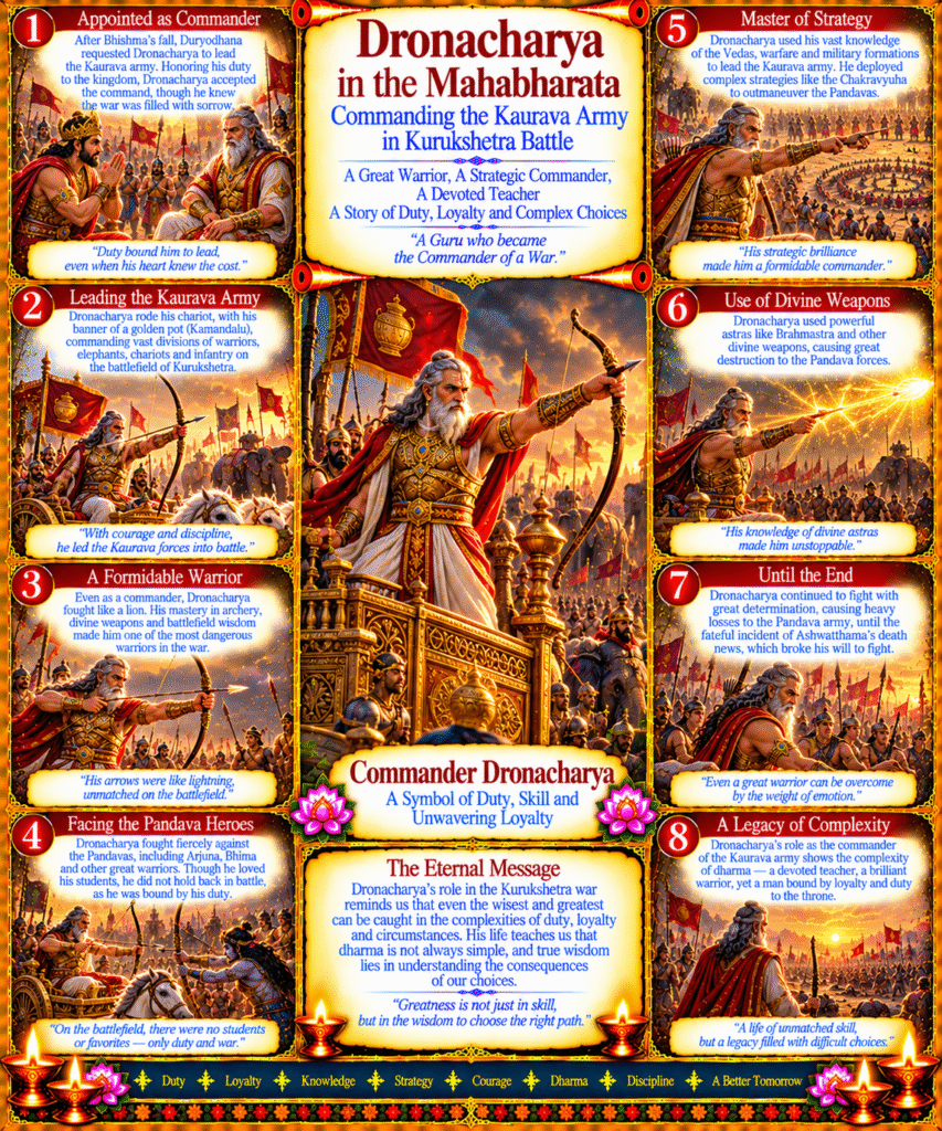 Dronacharya in the Mahabharata : Guru Dronacharya commanding the Kaurava army in Kurukshetra battle