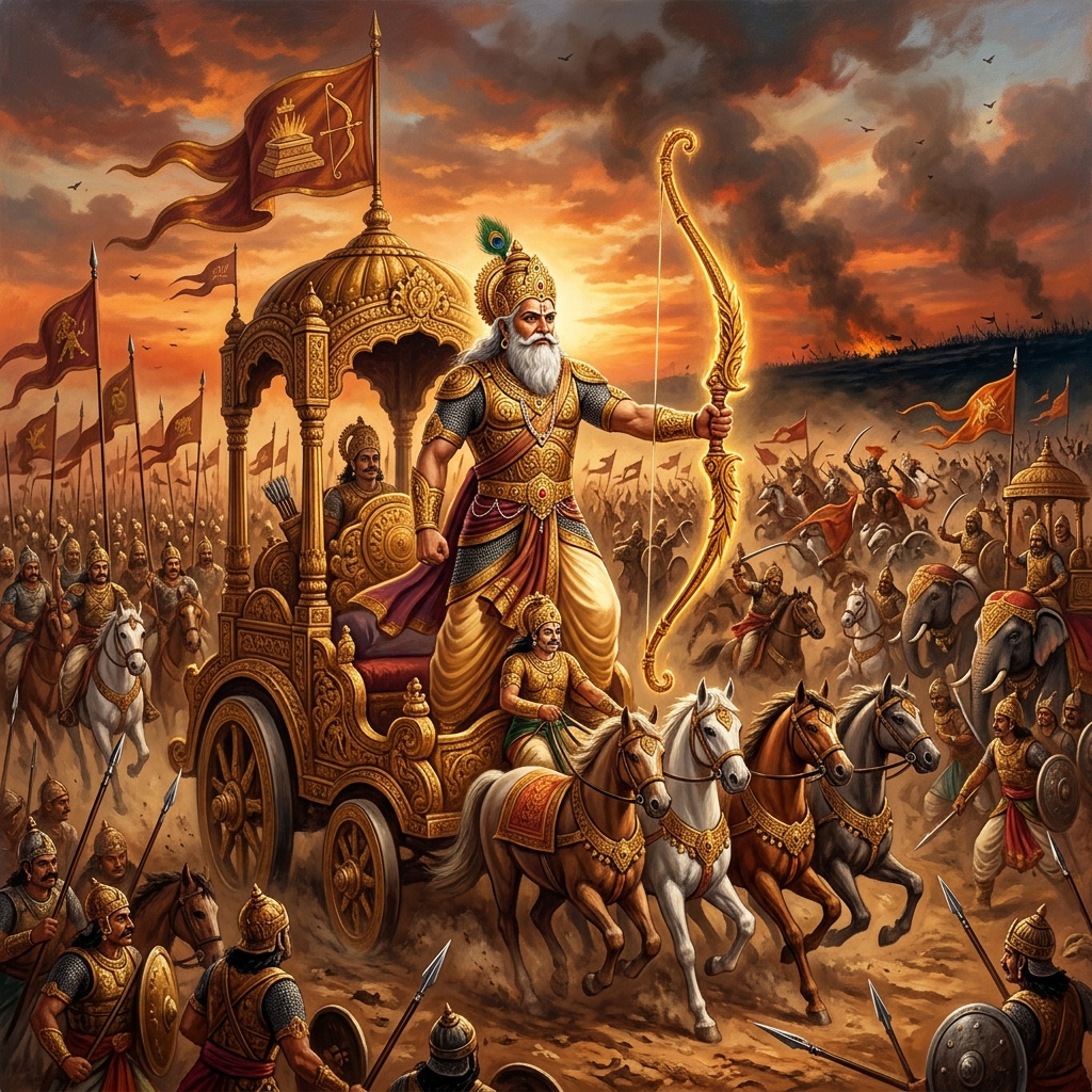 Guru Dronacharya commanding the Kaurava army in Kurukshetra battle