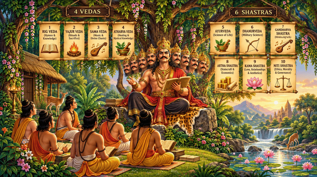 The 6 Shastras and 4 Vedas Symbolized by Ravana's Ten Heads same style