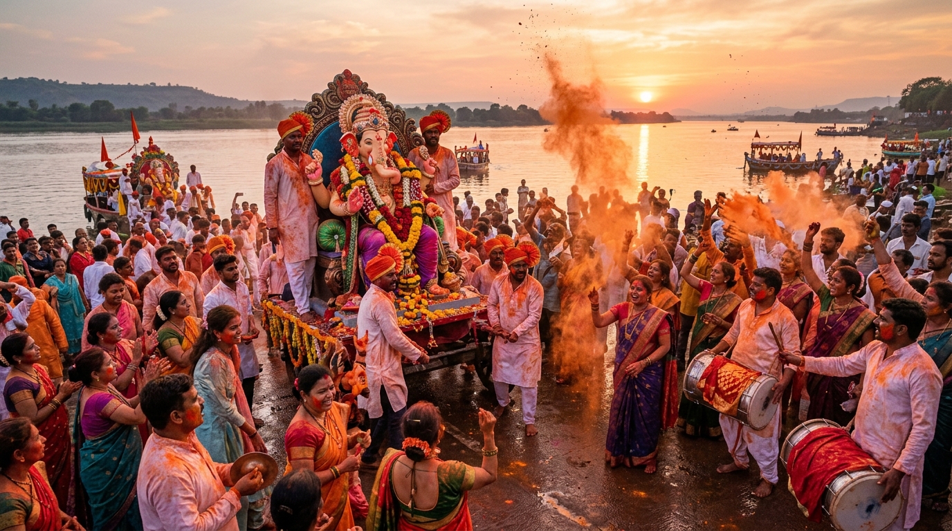 Vibrant Ganesh Visarjan procession during Ganesh Chaturthi