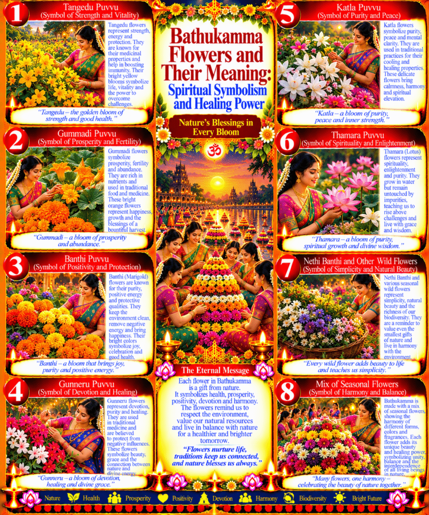 Telangana's Tradition : Bathukamma Flowers and Their Meaning: Spiritual Symbolism and Healing Power
